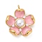 304 Stainless Steel Enamel Pendants, with ABS Imitation Pearls Beads, Flower Charms, Real 18K Gold Plated, PVD Vacuum Plating, Pink, 32.5x29.5x10mm, Hole: 3mm