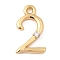 Brass Micro Pave Cubic Zirconia Charms, Nickel Free, Number, Real 18K Gold Plated, 14x8x2mm, Hole: 1.4mm
