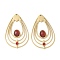 304 Stainless Steel Pendants, Teardrop Charms, with Natural Carnelian and Rhinestone, Ion Plating(IP), 42x26x4~4.5mm, Hole: 1mm