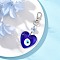 Handmade Lampwork Evil Eye Pendant Decorations, with Round Porcelain Beads and Alloy Swivel Lobster Claw Clasps, Heart, 87mm