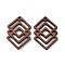 Walnut Wood Laser Cut Pendants, Hollow Charms, Undyed, Rhombus, 34.5x23x2.4mm, Hole: 1.8mm