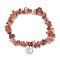 Natural Red Agate Stretch Bracelets, with 304 Stainless Steel Pendants, Flat Round with Leo Sign, Inner Diameter: 1-7/8~2 inch(4.9~5.2cm)