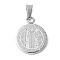 304 Stainless Steel Pendants, Flat Round with Cssml Ndsmd Cross God Father/Saint Benedict, Anti-Tarnish, Stainless Steel Color, 17.5x13.5x2mm, Hole: 5.5x3mm