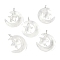 Natural Quartz Crystal Pendants, Moon with Star Charms, with Copper Wire Loops, Platinum, 36~37x27~28x7.5~8mm, Hole: 4mm