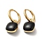 Ion Plating(IP) Enamel Square Padlock Dangle Hoop Earrings, Golden 304 Stainless Steel Jewelry for Women, Black, 24mm, Pin: 1mm