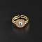 Brass Micro Pave Cubic Zirconia Enamel Cuff Rings, Evil Eye, Golden, White, Inner Diameter: Adjustable