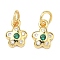 Brass Micro Pave Cubic Zirconia Pendants, Flower Charms, Rack Plating, Cadmium Free & Lead Free, Long-Lasting Plated, Golden, Green, 9.5x7x2mm, Jump Ring: 5x1mm, Inner Diameter: 3mm