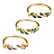 3Pcs 3 Colors Brass Micro Pave Cubic Zirconia Cuff Rings for Women, Leaf, Gold, Mixed Color, Inner Diameter: 17.5mm, 1pc/color