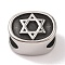 304 Stainless Steel Slide Charms, Oval with Hexagram, Polished, Antique Silver, 15.5x12.5x10mm, Hole: 9.5x6mm