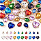 40Pcs 20 Styles Faceted Glass Rhinestone Pendants, with Golden Tone Zinc Alloy Findings, Teardrop & Heart Charms, Mixed Color, 15~16.5x9~14x5~6.5mm, Hole: 1.6~2mm, 2Pcs/style