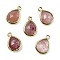 Natural Strawberry Quartz Faceted Pendants, Rack Plating Golden Plated Brass Teardrop Charms, 14x9.5x4mm, Hole: 1.4mm