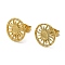 Ion Plating(IP) 304 Stainless Steel Stud Earring Cabochon Settings, Flat Round with Sun, Real 18K Gold Plated, Tray: 3mm, 12mm, Pin: 0.8mm