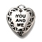 Retro 304 Stainless Steel Charms, Heart with Word You and Me Charms, Antique Silver, 15.5x14x2.5mm, Hole: 2x1.5mm