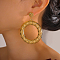 Elegant and Stylish Brass Flat Round Dangle Stud Earrings, Real 18K Gold Plated, 75x55mm