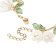 Shell Pearl Flower with Leaf Charm Bracelet with Bar Link Chains BJEW-TA00215-5