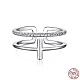 Rhodium Plated 925 Sterling Silver Cross Open Cuff Rings with Cubic Zirconia RJEW-F150-51P-1