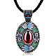 National Style Necklaces Antique Silver Plated Brass Corundum Gemstone Pendant Necklaces NJEW-BB00594-02-1