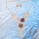Fashion Women Jewelry Zinc Alloy Glass Rhinestone Flower Bib Statement Necklaces & Earrings Jewelry Sets NJEW-BB15098-11