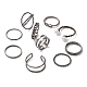 アロイインフィニティ＆クリスクロス＆カーブチェーンシェイプフィンガー指輪セット  ワイヤーラップカフリング  女性のためのオープンリング  ガンメタ色  内径：15~19.5mm  10個/セット RJEW-D116-04B-1