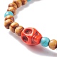 Natural Wood & Synthetic Turquoise(Dyed) Stretch Bracelet BJEW-JB08146-4