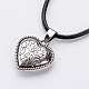 Antique Silver Alloy Heart Waxed Cord Pendant Necklaces NJEW-J054-01-2