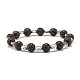 Bracelet extensible rond en pierre de lave naturelle et perles en alliage de cœur BJEW-JB07458-1