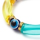 7 pièces tube incurvé acrylique 7 couleurs et ensemble de bracelets extensibles perlés mauvais œil en plastique BJEW-JB08962-5