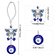 Blue Evil Eye with Butterfly Car Hanging Decoration Ornament HJEW-WH0043-34-2