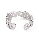 Clear Cubic Zirconia Hollow Out Heart Open Cuff Ring RJEW-E072-11P-3