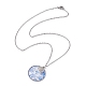 Collier pendentif rond plat en verre bleu acier et alliage NJEW-JN04453-3
