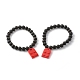 Valentinstag Natur Lavagestein Perlen Armband Sets BJEW-JB06333-6
