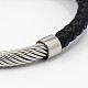 La mode unisexe en acier inoxydable tressé cordon de cuir magnétiques fermoirs bracelets X-BJEW-L237-06-2
