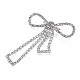 クリスタルラインストーンちょう結びラペルピン  バックパックの服のための創造的な真鍮のバッジ  銀  71x55x10mm  ピン：0.6mm JEWB-T002-30S-4