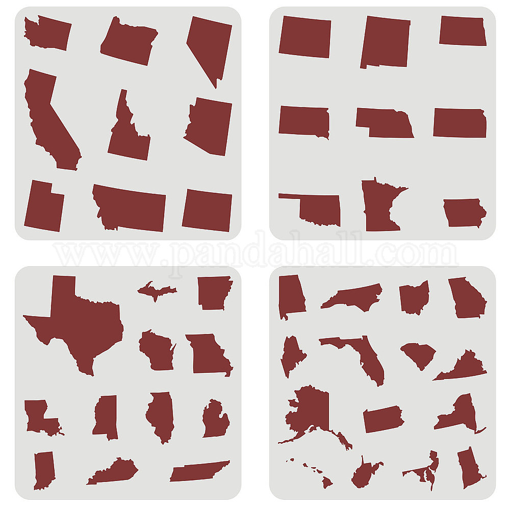 Shop FINGERINSPIRE 4 Pcs USA 50 States Stencil 30x30cm United States