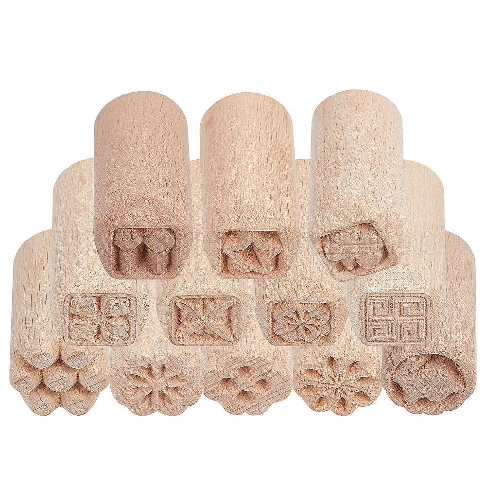 Wholesale CHGCRAFT 12pcs Floral Wooden Pottery Clay Stamp Set Column