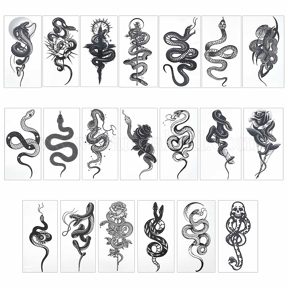 Wholesale CRASPIRE Snake Temporary Tattoos Black Rose and Snake ...