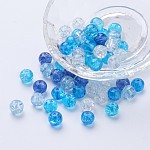 Cuocere perline di vetro crackle verniciato, carribean mix blu, tondo, colore misto, 8~8.5x7.5~8mm, Foro: 1 mm, circa 100pcs/scatola