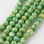 Hilos de abalorios de jade blanco natural, redondo, teñido, verde césped, 8mm, agujero: 1 mm, aproximamente 50 pcs / cadena, 15.7 pulgada (400 mm)