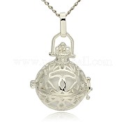 Silver Color Plated Brass Hollow Round Cage Pendants KK-J240-07S