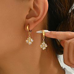 Elegantes pendientes de aro de trébol acrílico de acero inoxidable 201 para mujer, para uso diario., dorado, 33x13mm
