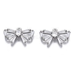 Breloques en zircone cubique transparente incrustée de laiton, Sans cadmium & sans nickel & sans plomb, bowknot, platine, 10x16.5x3mm, Trou: 1.2mm