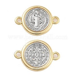 Ciondoli per connettori religiosi in ottone con placcatura a cremagliera, Collegamenti medaglia di San Benedetto,  cadmio& piombo libero, placcato di lunga durata, platino e vero oro 18k placcato, 15x21x3mm, Foro: 1.8 mm