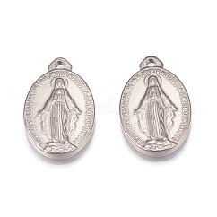Anlaufgeschützte Anhänger aus 304er Edelstahl, Oval mit Jungfrau Maria, Edelstahl Farbe, 21x13x2 mm, Bohrung: 2 mm