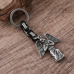 Llaveros vintage de acero inoxidable 304 con la figura del ángel María, con llaveros divididos y cadenas bizantinas, color mezclado, 75mm
