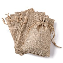 Sacs en polyester imitation toile de jute sacs à cordon, tan, 13.5x9.5 cm