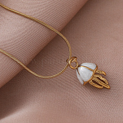 Collier vintage en acier inoxydable 304 émaillé avec pendentif méduse océanique et chaîne serpent ronde pour femmes et hommes, blanc, or, 14.96 pouce (38 cm)