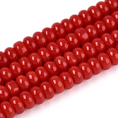 Cuentas opacas de color sólido cuentas de vidrio, rerondana plana, carmesí, 4x2.5mm, agujero: 0.7 mm, aproximamente 135 pcs / cadena, 14.96'' (38 cm)