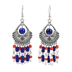 Серьги-люстры из сплава стеклянных бусин в форме слезы EJEW-JE06509