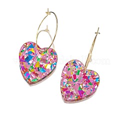 キラキラハートのアクリル＆チタン合金フープピアス（女性用）  ピンク  46x25mm&nbsp;FS-WG2AED5-02