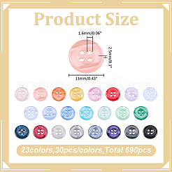 690個 23色 4穴樹脂フラット丸ボタン  ミックスカラー  11x2.5mm  穴：1.6mm  30個/カラー&nbsp;BUTT-ME0001-54